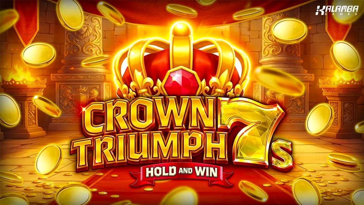 Interface do jogo de slot Crown Triumph 7s Hold and Win com símbolos clássicos e brilho luxuoso