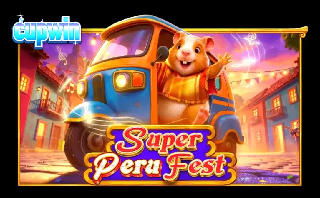 Cena vibrante de uma festa de rua peruana com elementos temáticos do slot Super Peru Fest